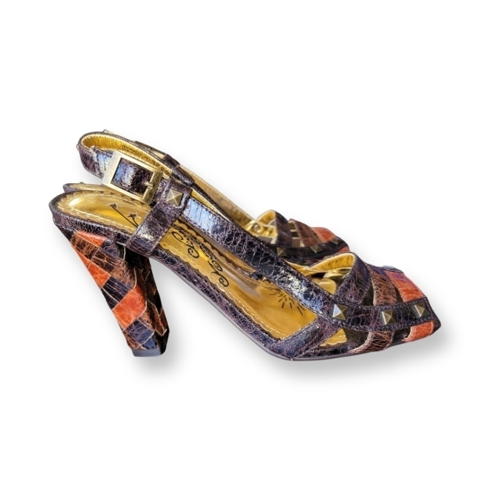 Naughty Monkey Brown Patchwork Heels Guc - image 3